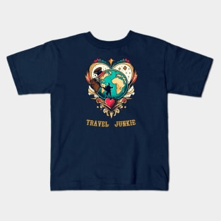 Travel Junkie, Tattoo Style Kids T-Shirt